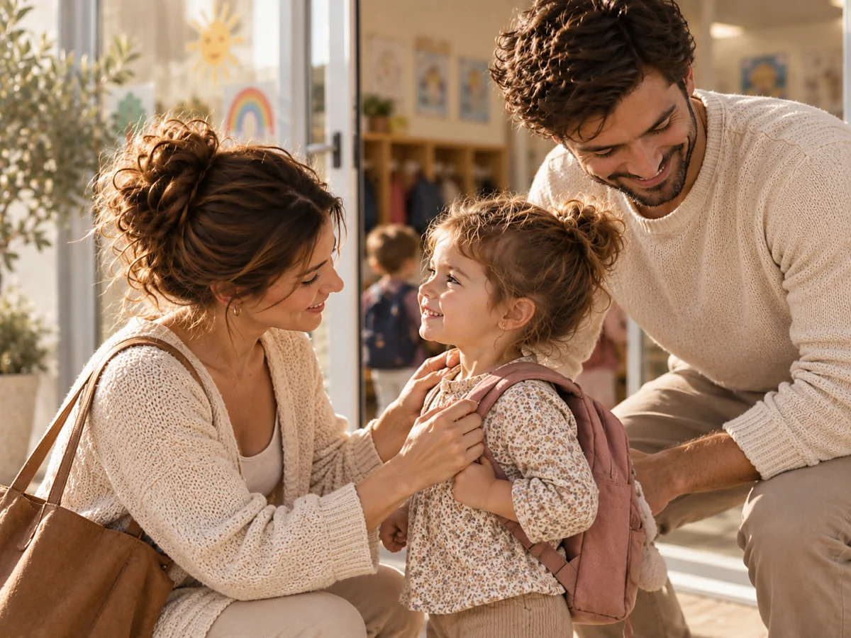 Familia siguiendo una rutina de mañana sencilla antes de salir