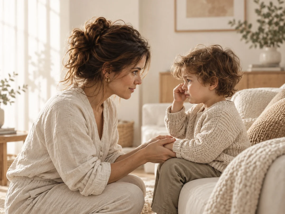 Adulto manteniendo un límite con calma ante un niño pequeño